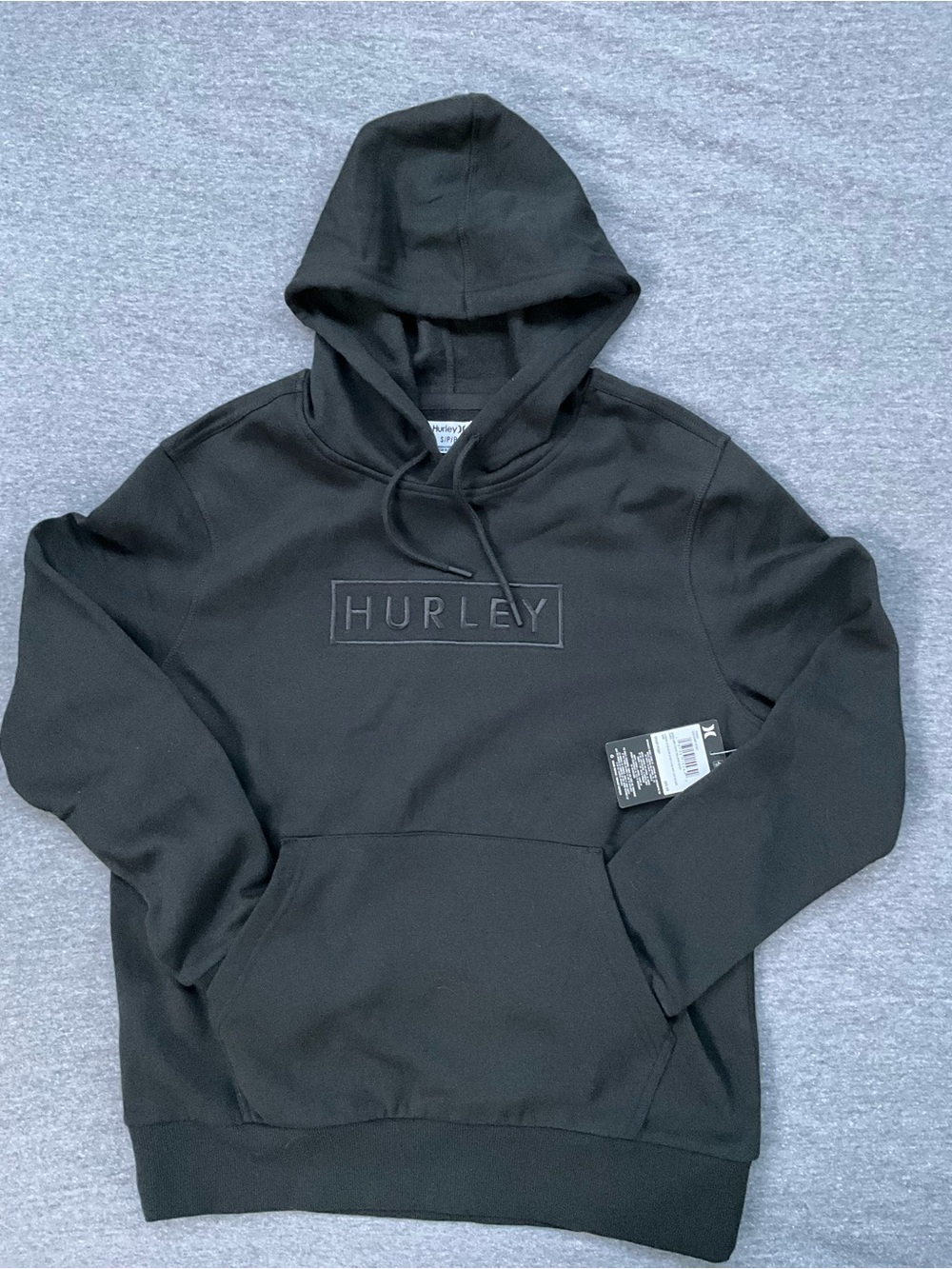 NWT Hurley Boxed Logo Fleece Pullover Hoodie Black Men's Size Small